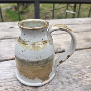Handcrafted Ceramic Pitcher Vase in White and Brown